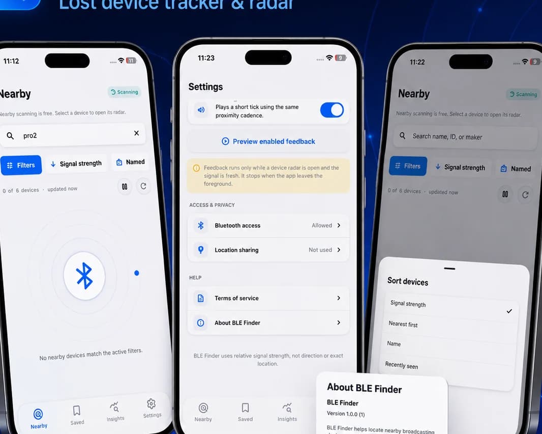 Bluetooth Finder app radar scanning nearby BLE devices